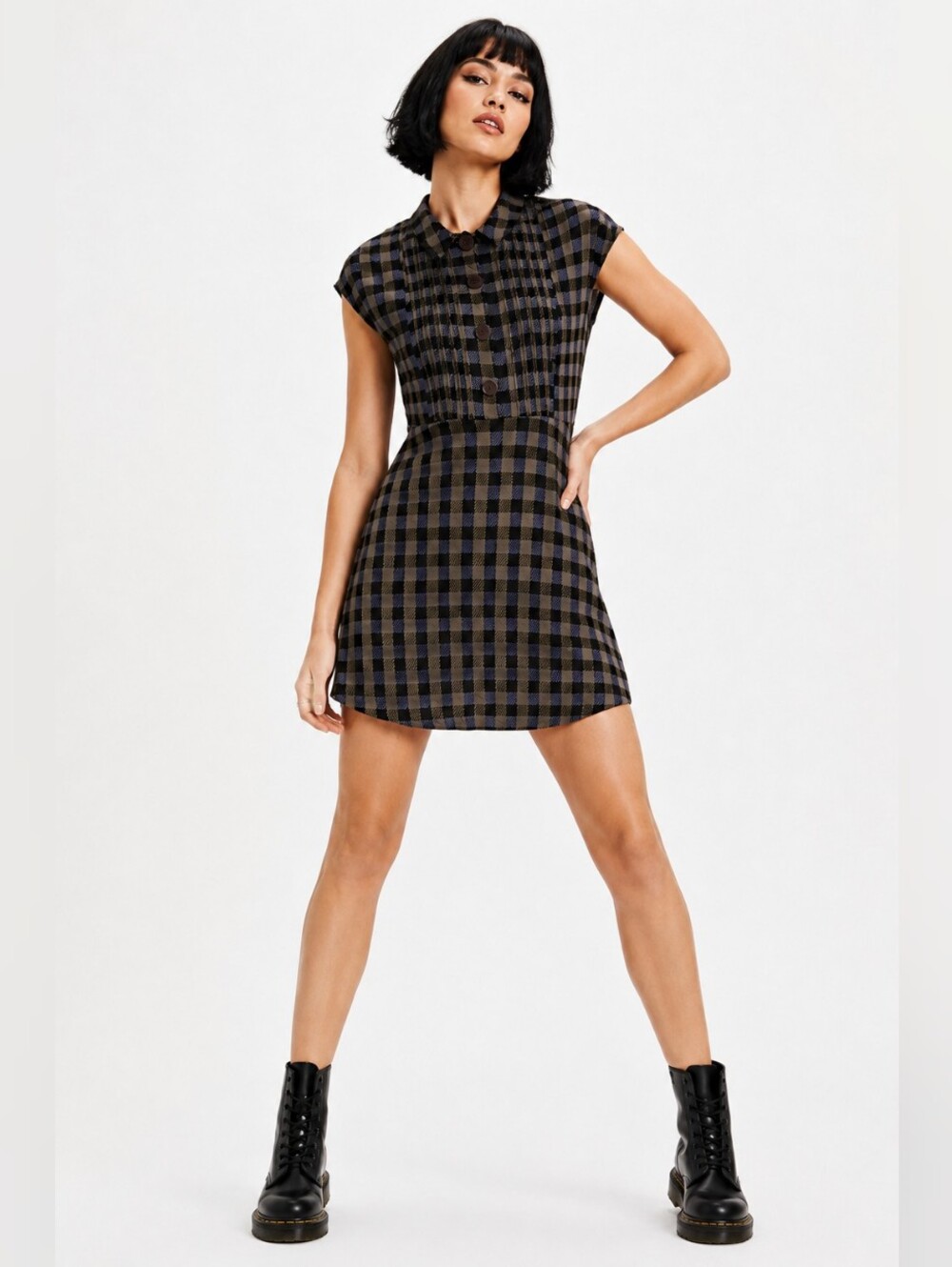 Urban Outfitters Plaid Pintuck Button Front Mini Dress Size L